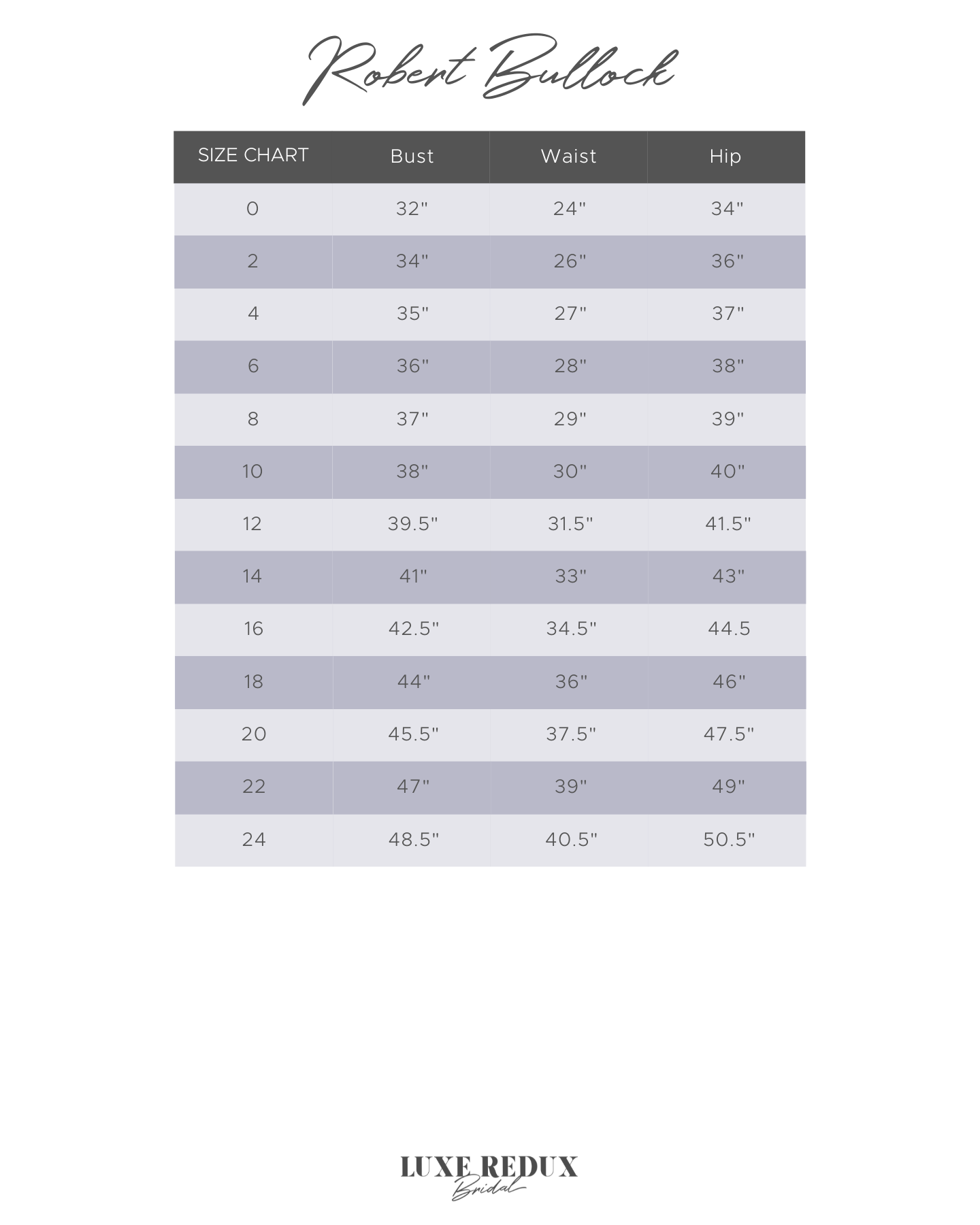 Robert Bullock 23107 Felicity - Size 10 Size Chart