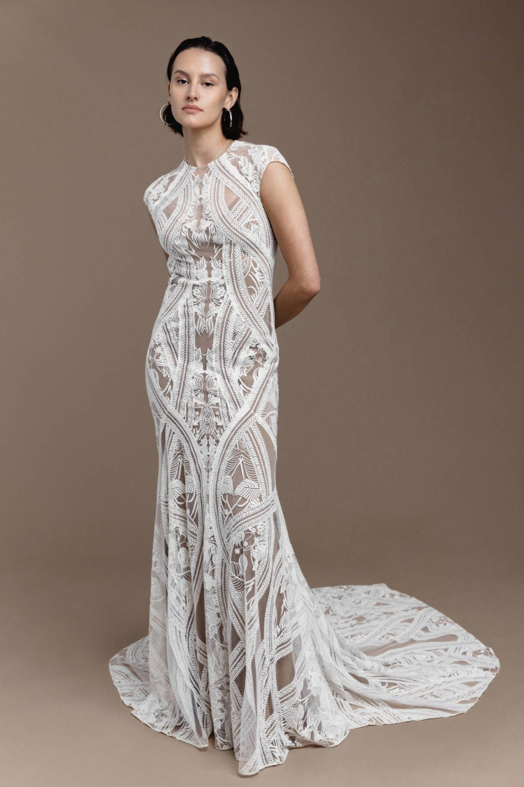 rue de seine boho wedding dress Rue de Seine Sedona Wedding Dress Bohemian Tulle A-line Bridal Gown with Oversized Lace Accents Size 12 Luxe Redux Bridal