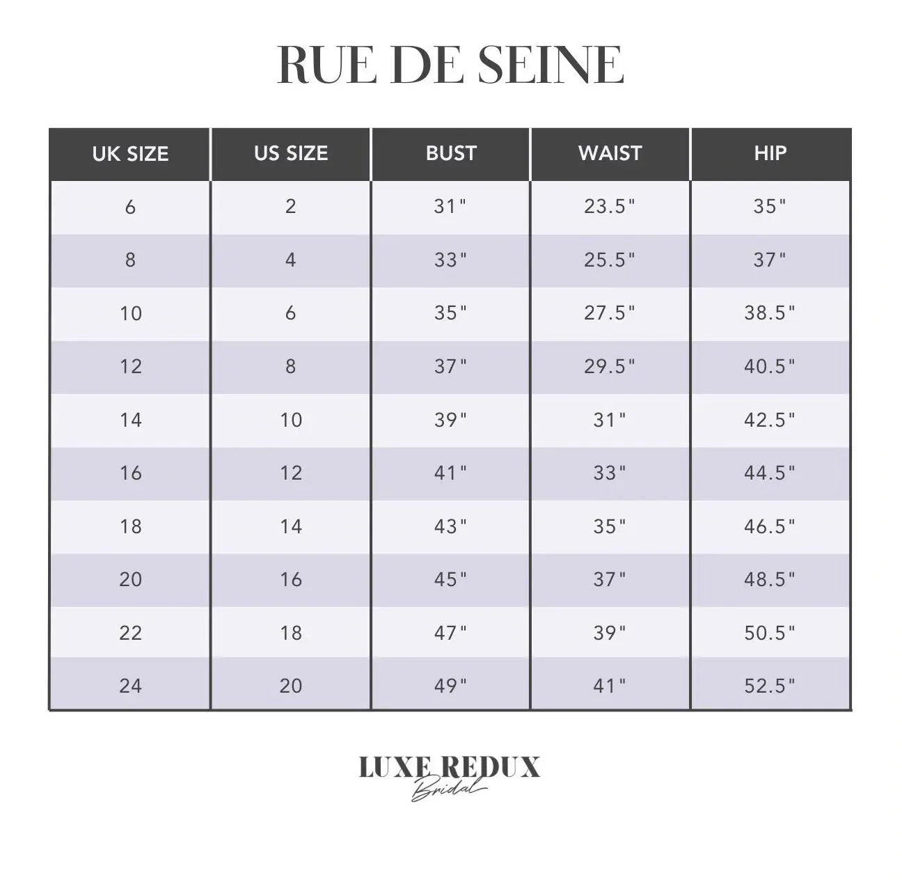 Rue De Seine Cosette - Size 12 Size Chart