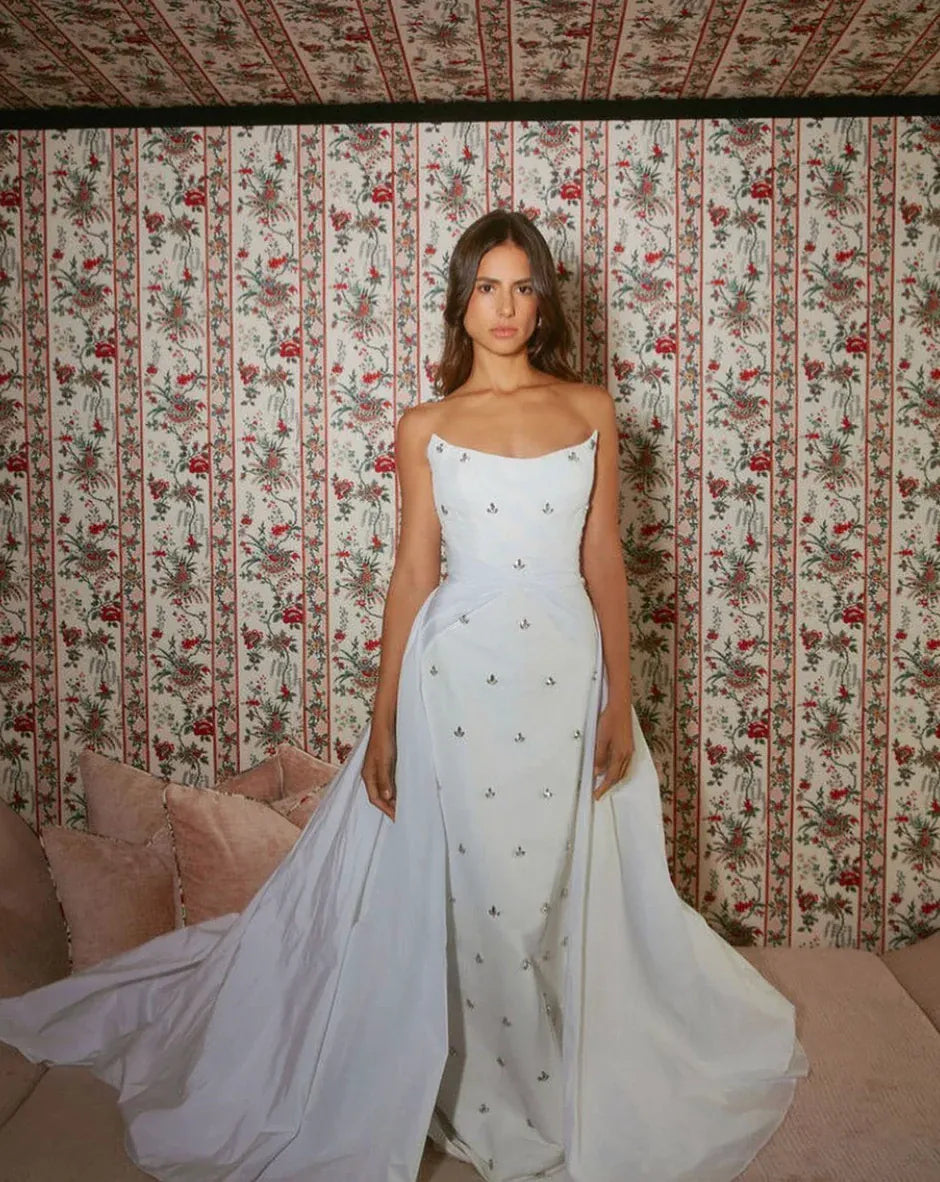 Sarah Seven Diamond Wedding Dress - A-line Strapless Taffeta Bridal Gown with Beading - Size 12 - Luxe Redux Bridal Sarah Seven Diamond Wedding Dress - A-line Strapless Taffeta Bridal Gown with Beading - Size 12 - Luxe Redux Bridal