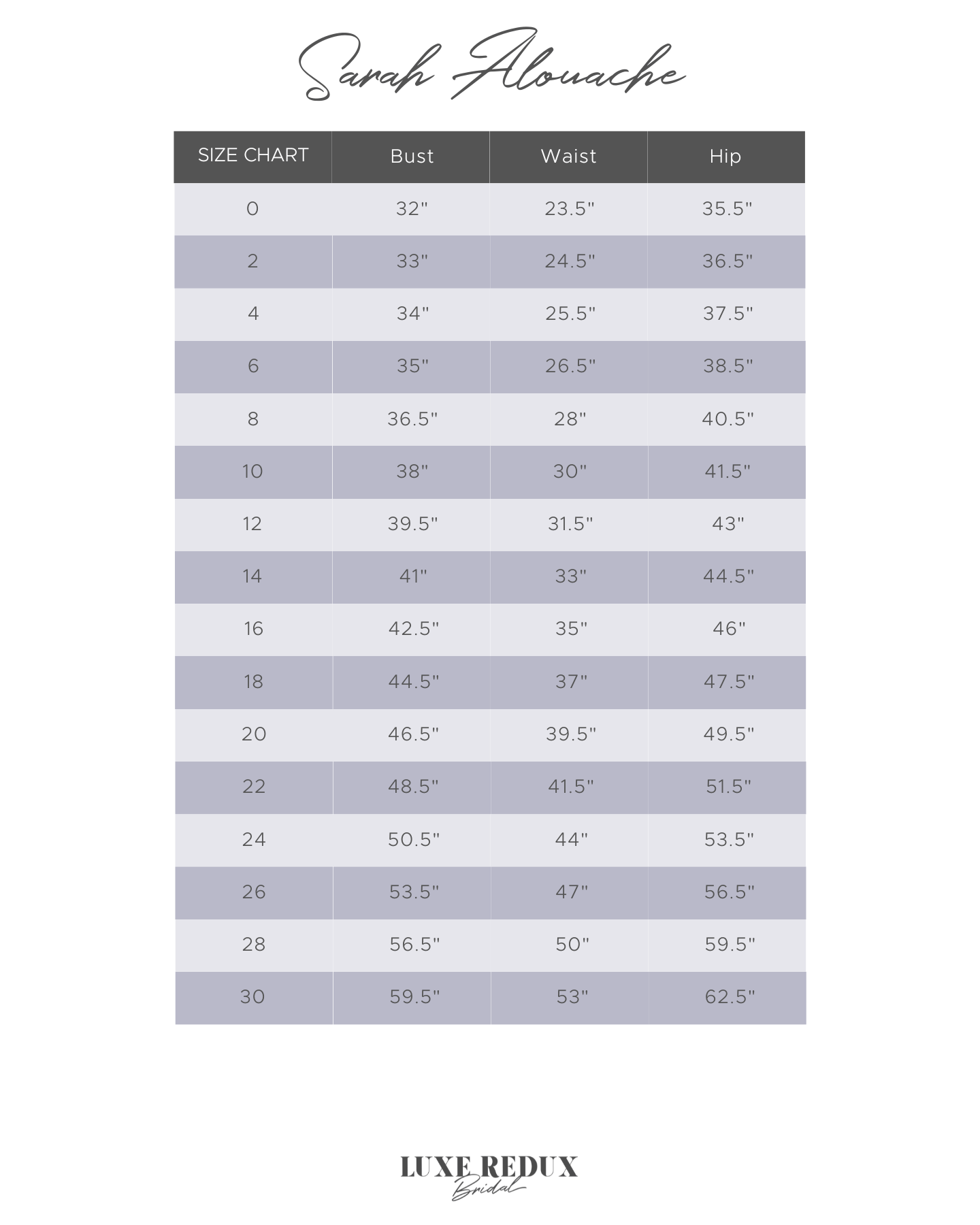 Sarah Alouache Darling - Size 10 Size Chart