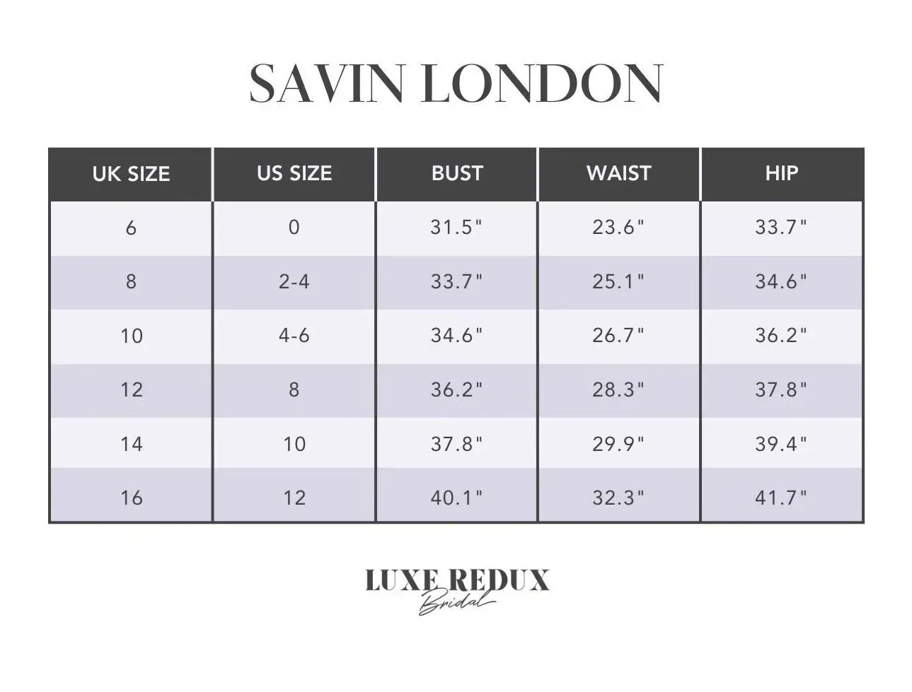 Savin London Julia - Size 10 Size Chart