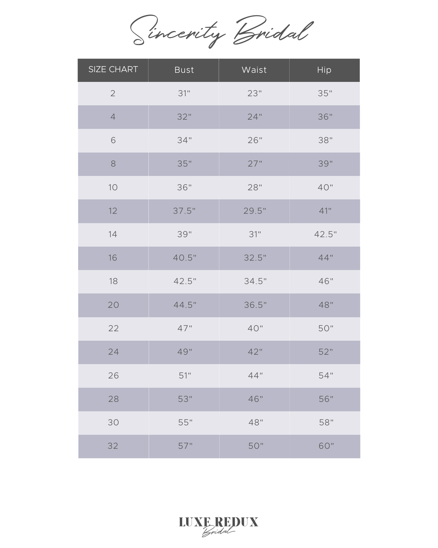 Sincerity Bridal 44399 - Size 18 Size Chart