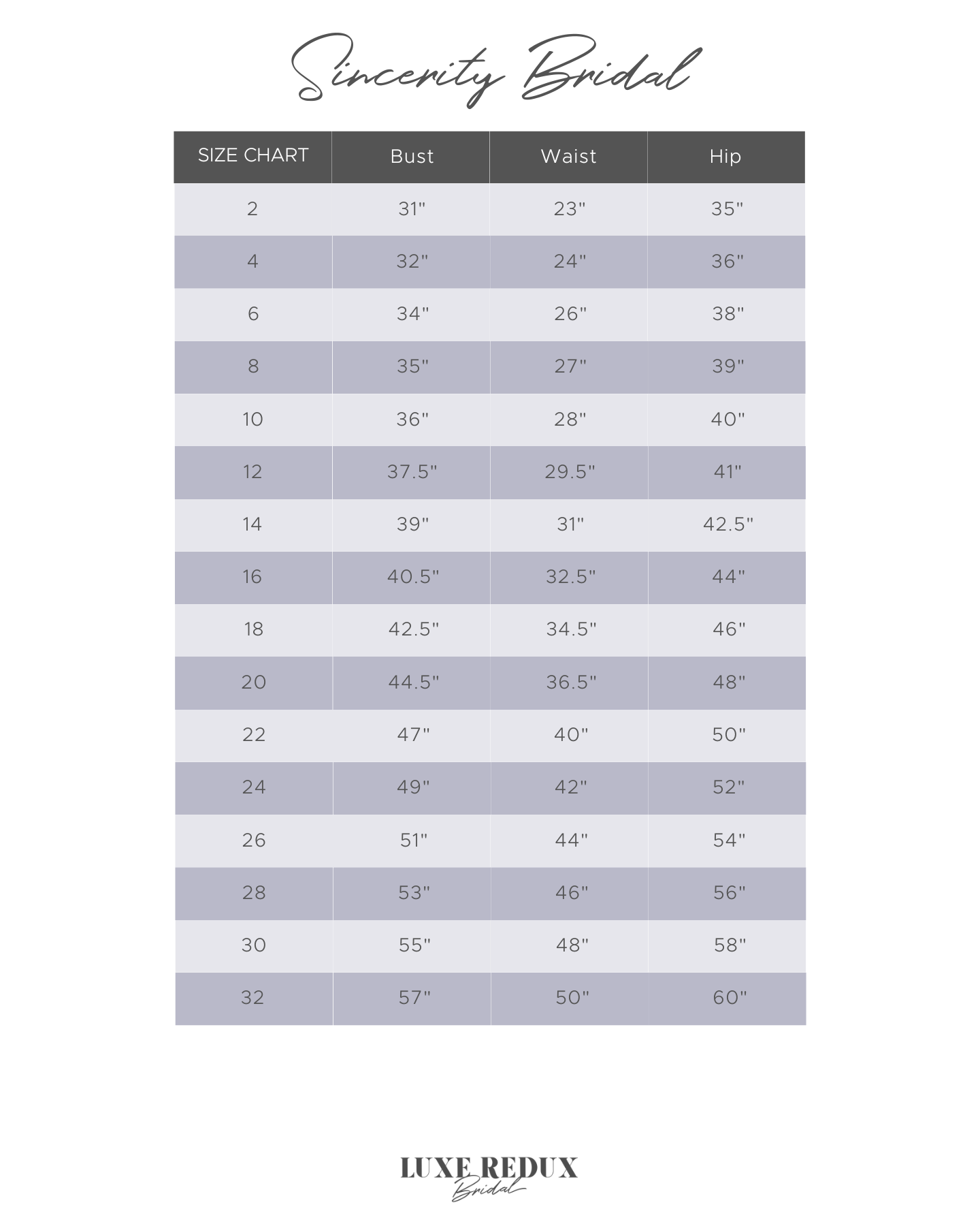 Sincerity Bridal 44374 - Size 10 Size Chart