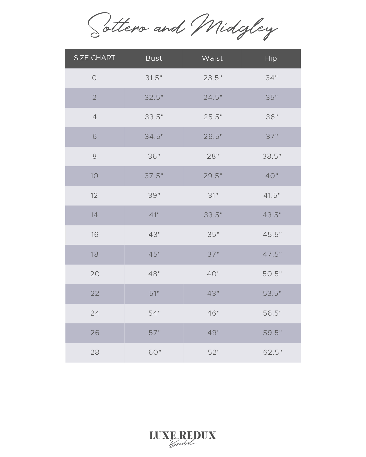 Sottero and Midgley Athlone - Size 12 Size Chart