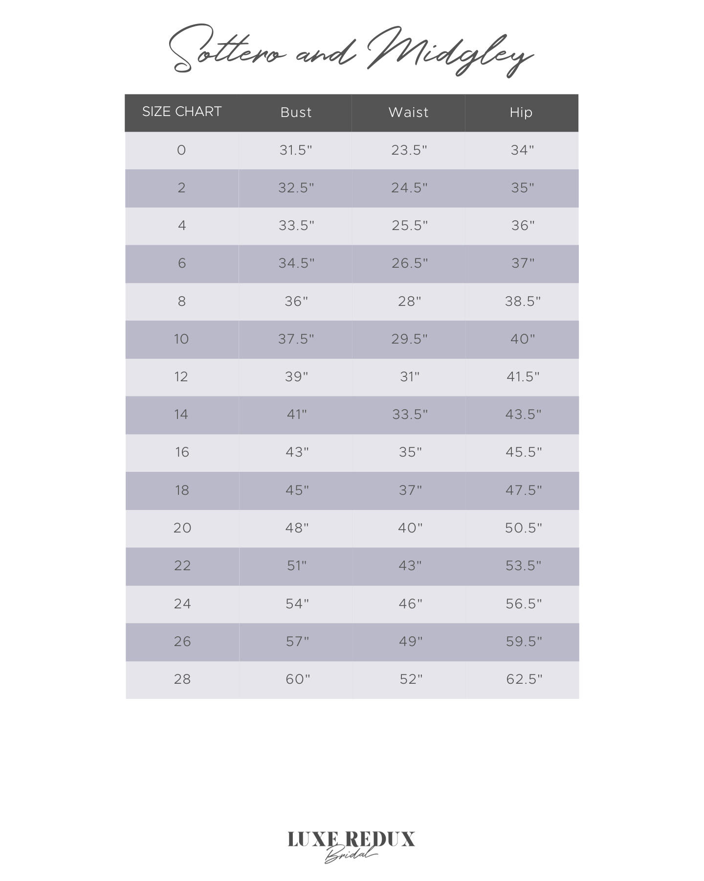 Sottero and Midgley Sundance - Size 20 Size Chart