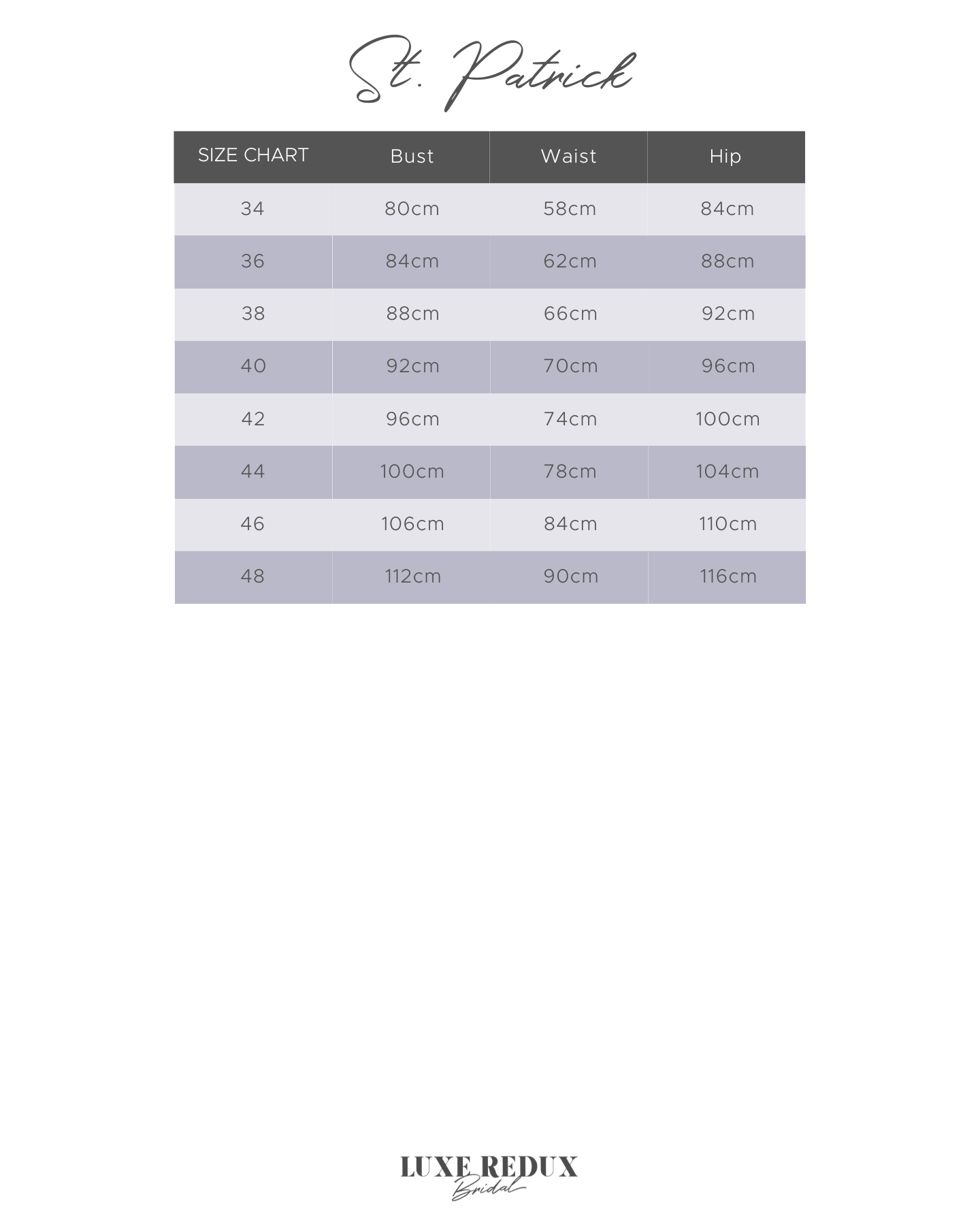 St. Patrick Mooi - Size 12 Size Chart