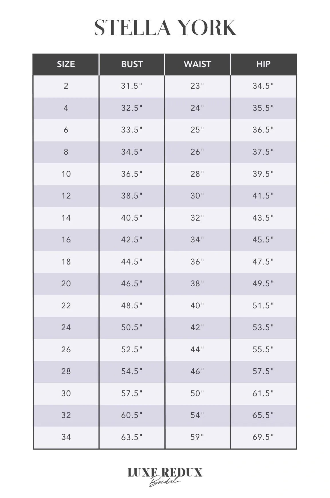 Stella York SY8123 - Size 16 Size Chart