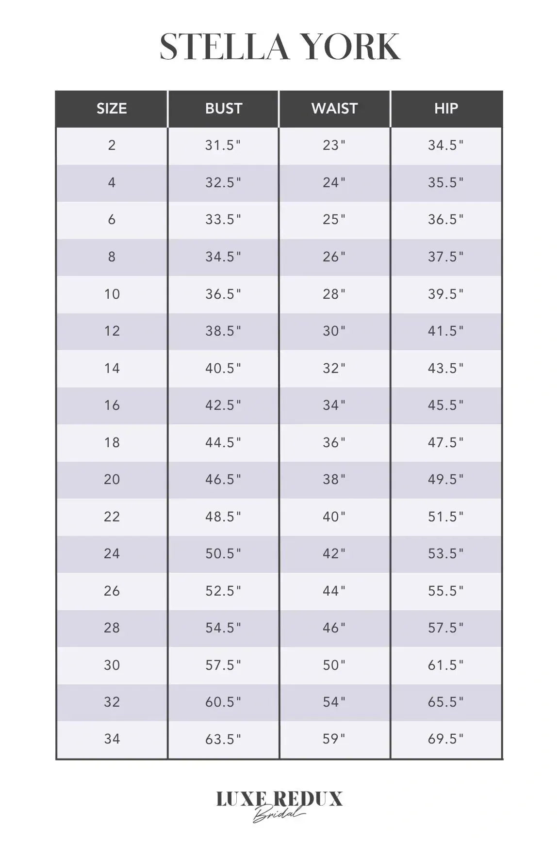 Stella York 7597 - Size 14 Size Chart