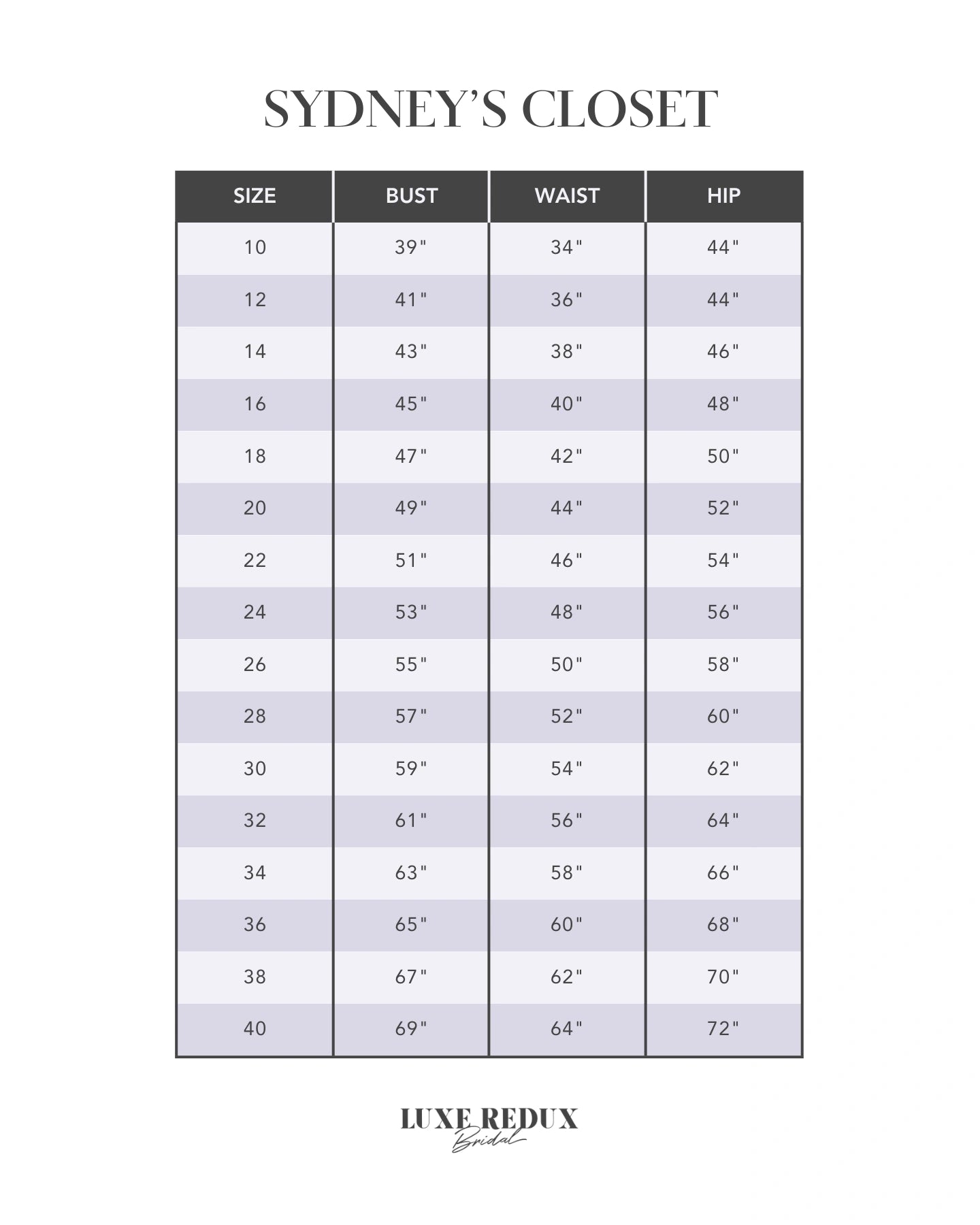 Sydney's Closet Coco - Size 22 Size Chart