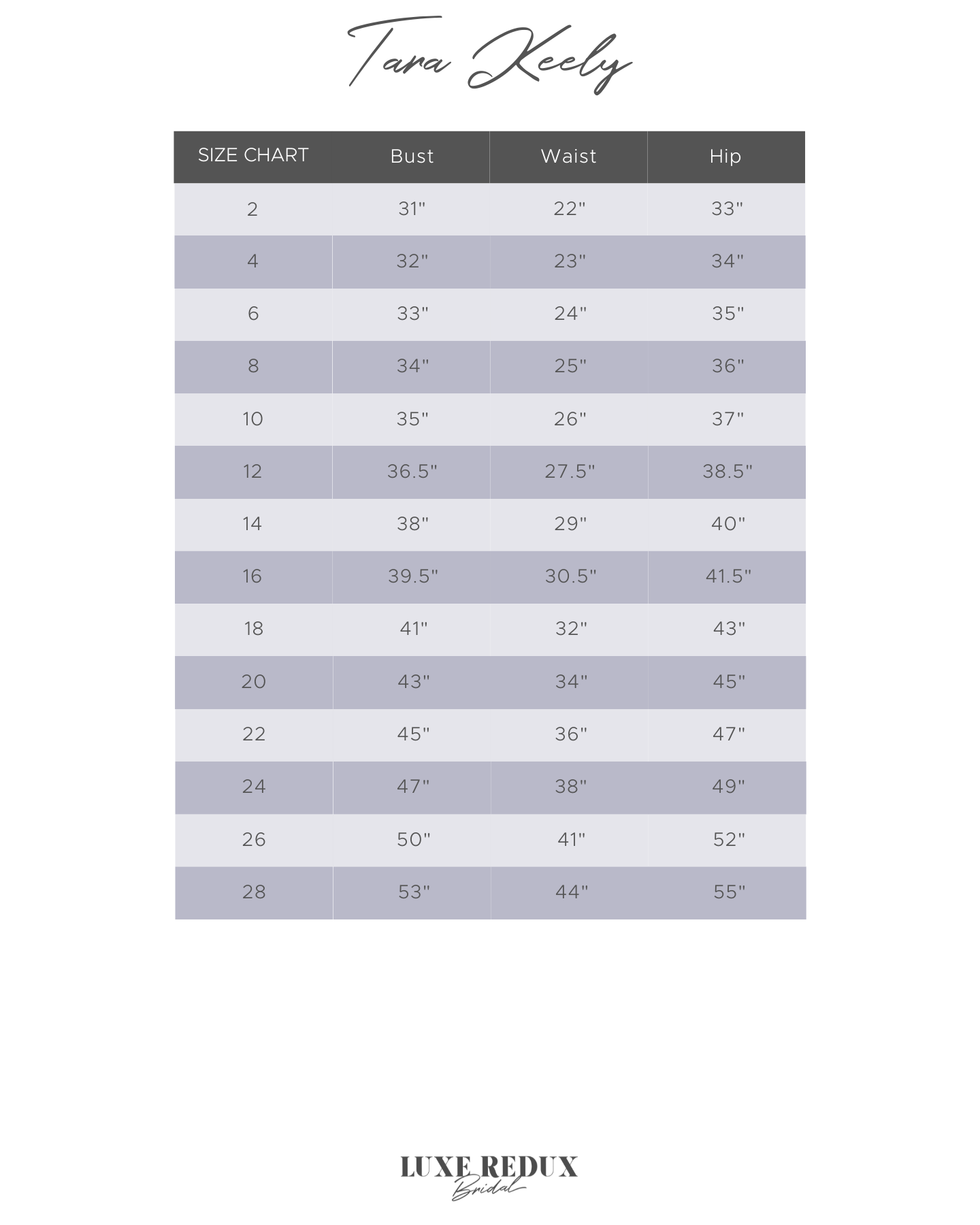 Tara Keely 2857 - Size 12 Size Chart