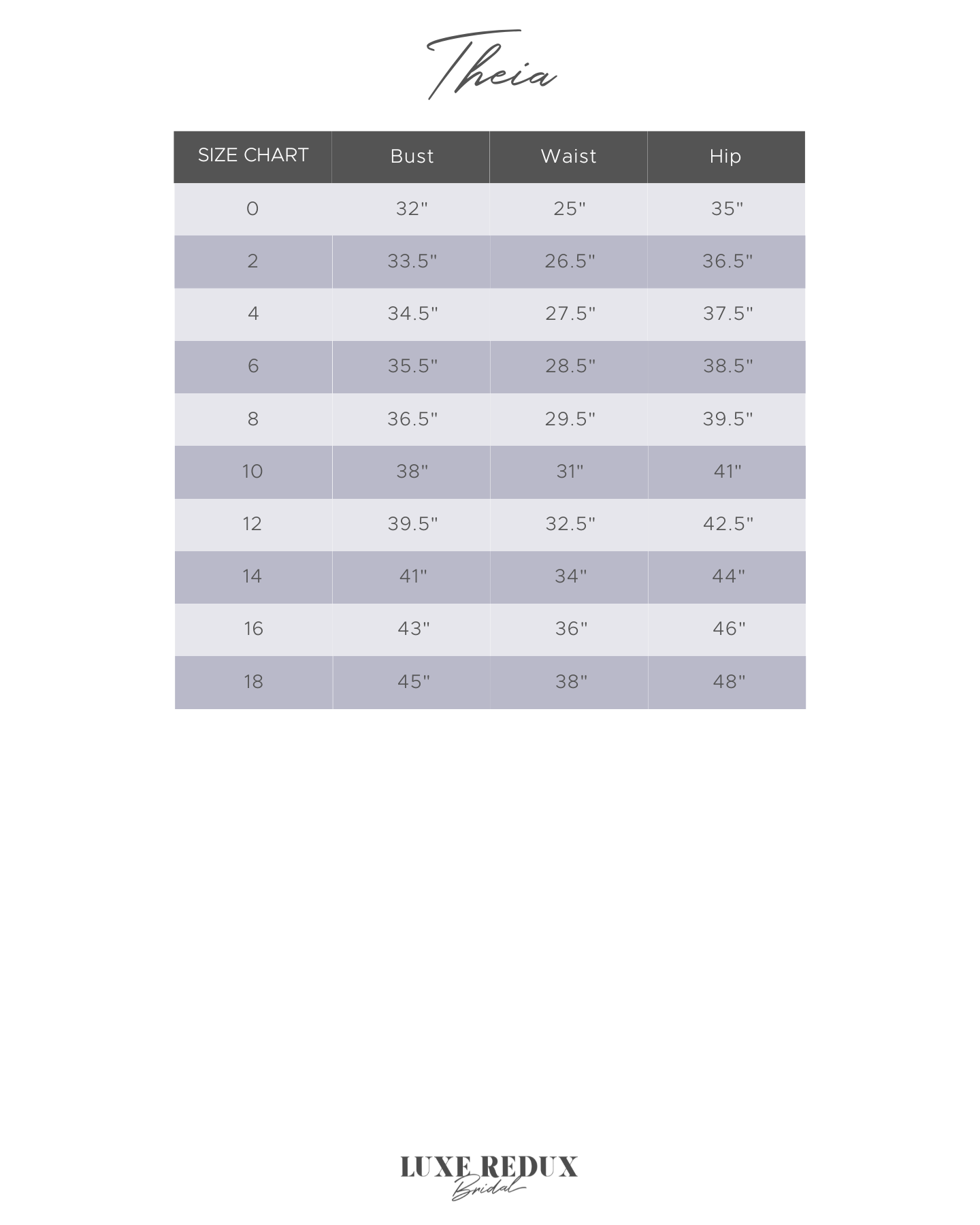 Theia Lark - Size 10 Size Chart