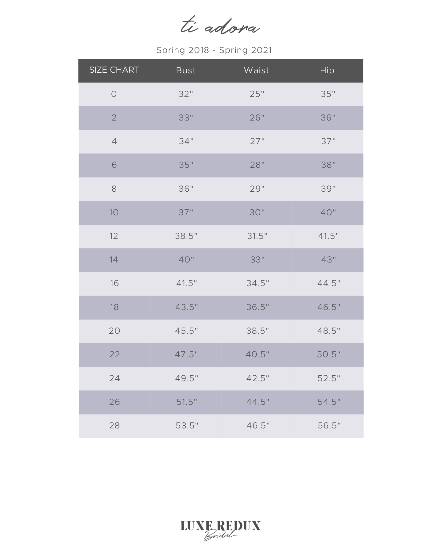 Ti Adora Shiloh - Size 8 Size Chart