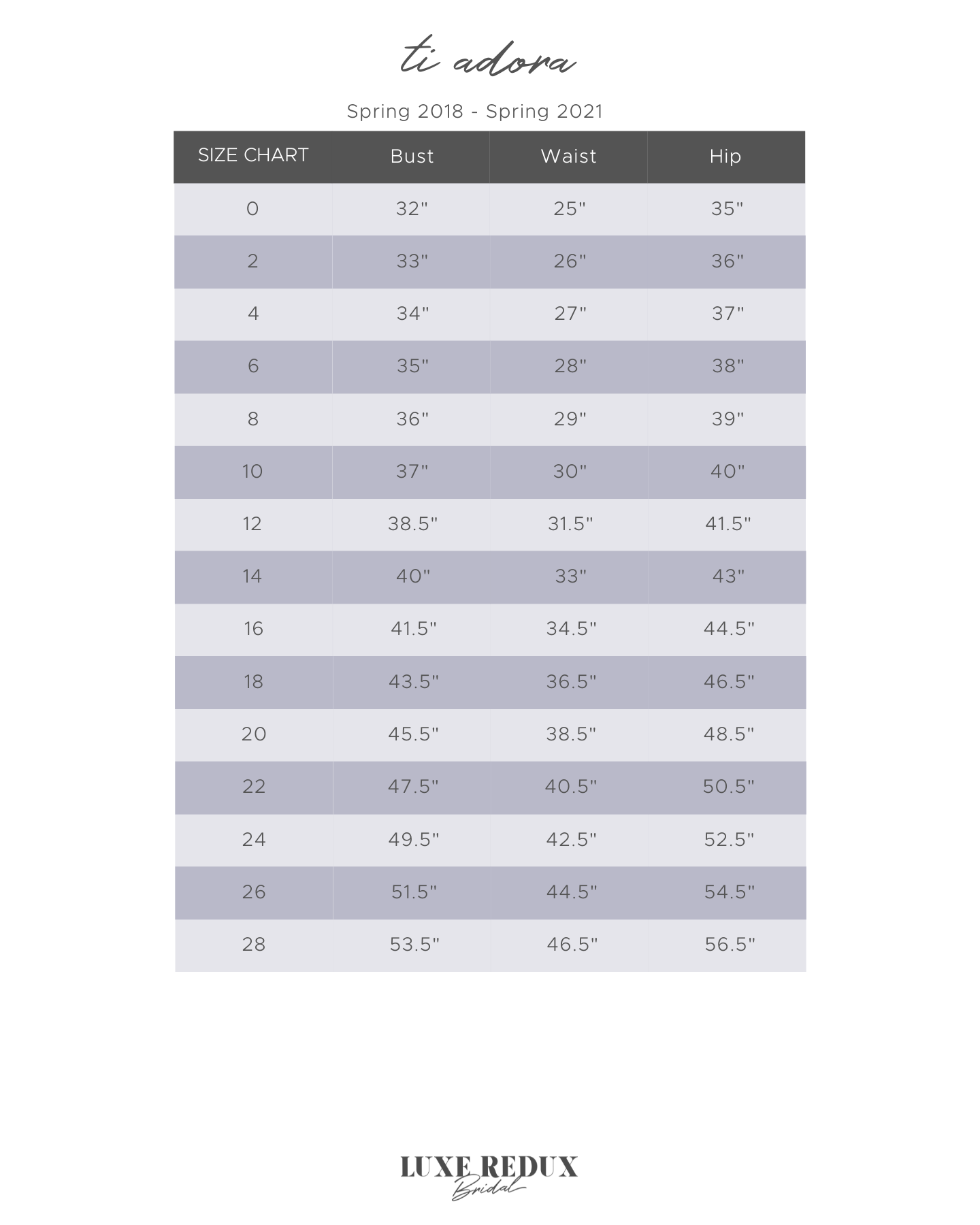 Ti Adora Blake 72262 - Size 14 Size Chart