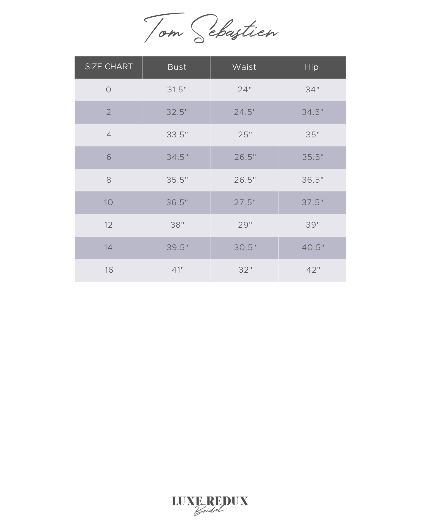 Tom Sébastien Ruth - Size 8 Size Chart