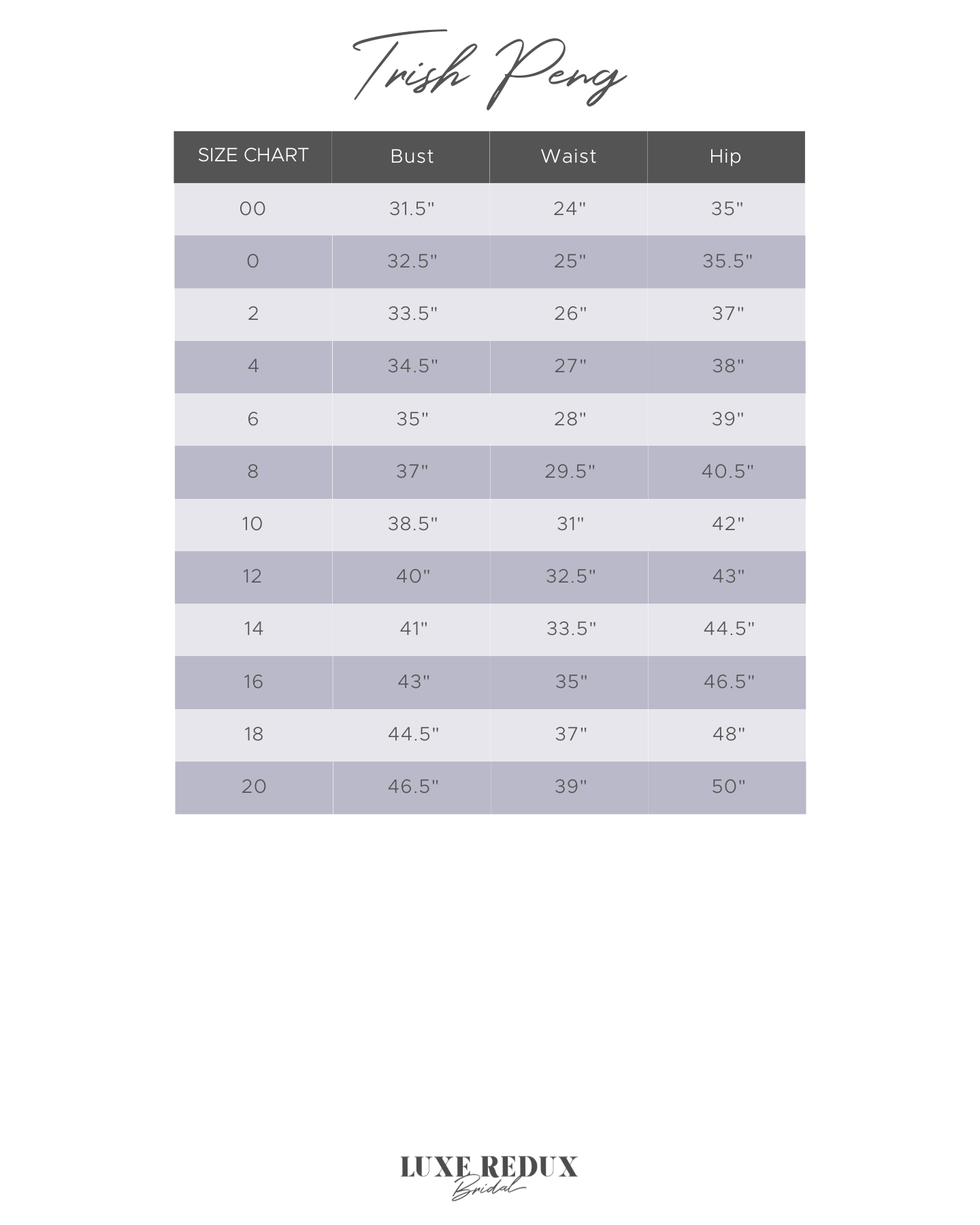 Trish Peng Therese - Size 8 Size Chart