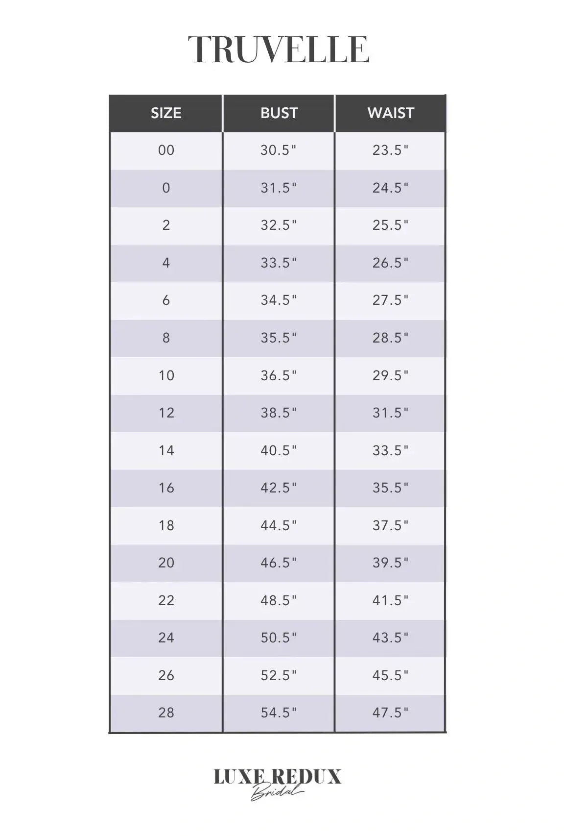 Truvelle Ash - Size 8 Size Chart