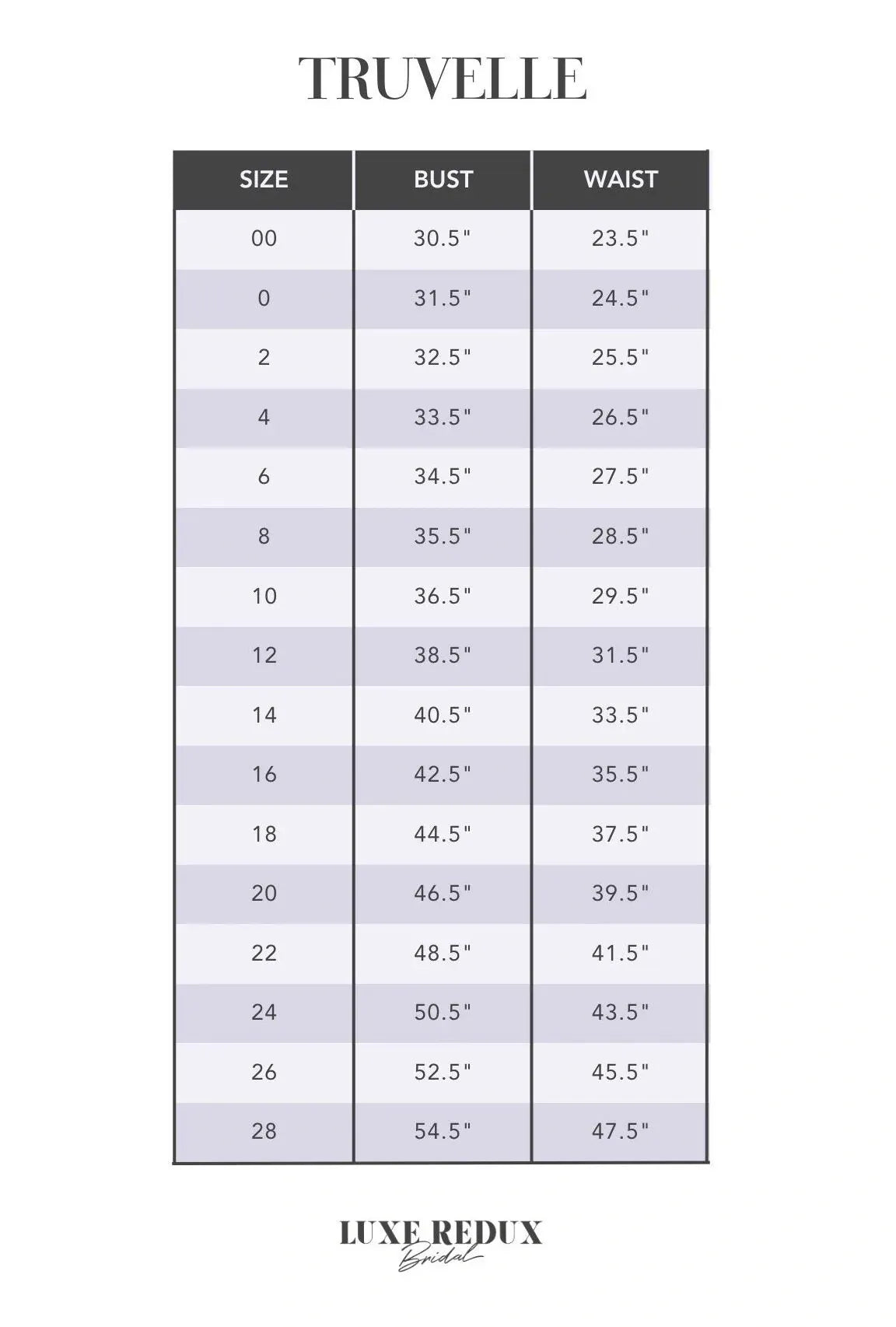 Truvelle Ash - Size 8 Size Chart