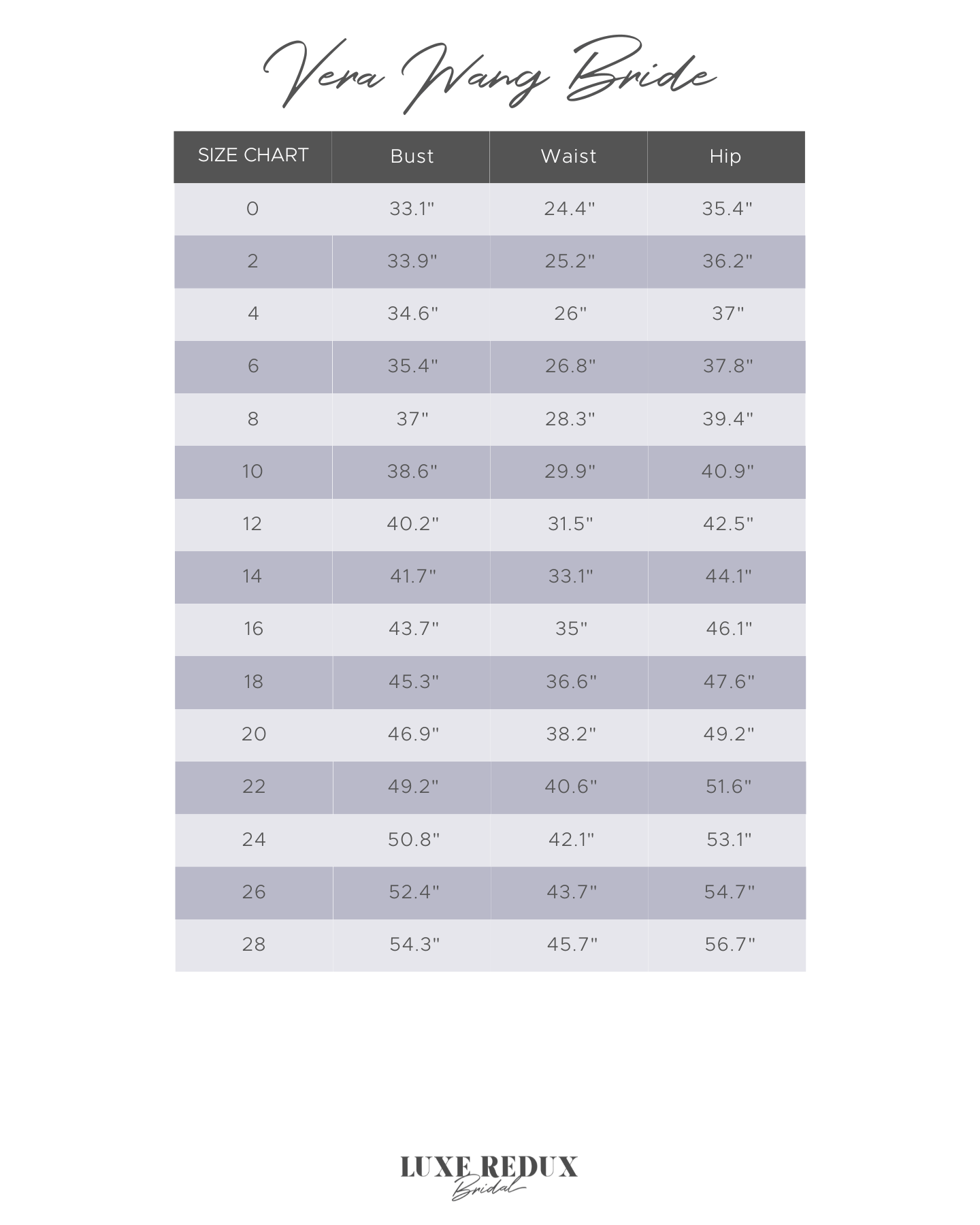 Vera Wang Bride Lys - Size 10 Size Chart