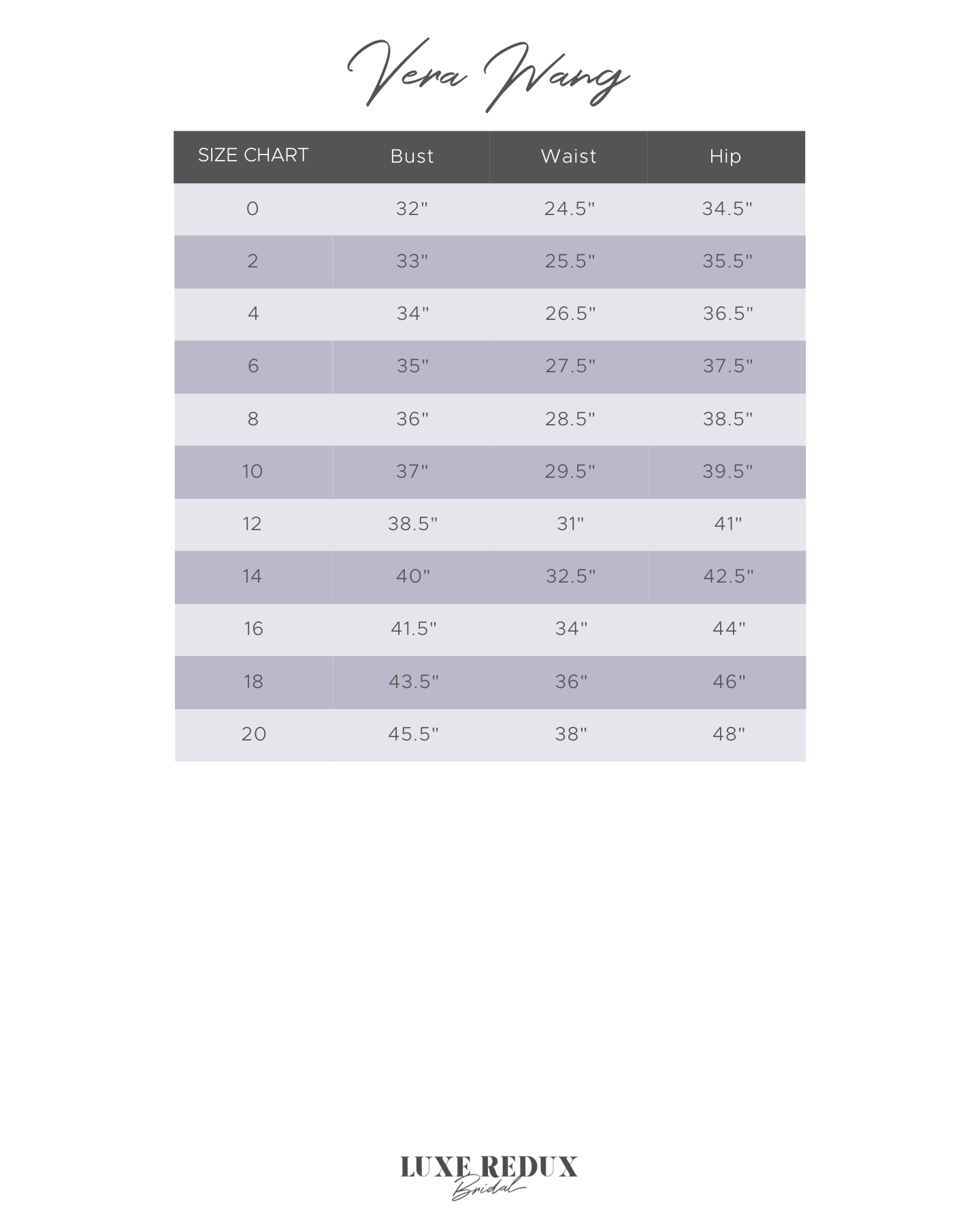Vera Wang Hilary-L - Size 12 Size Chart