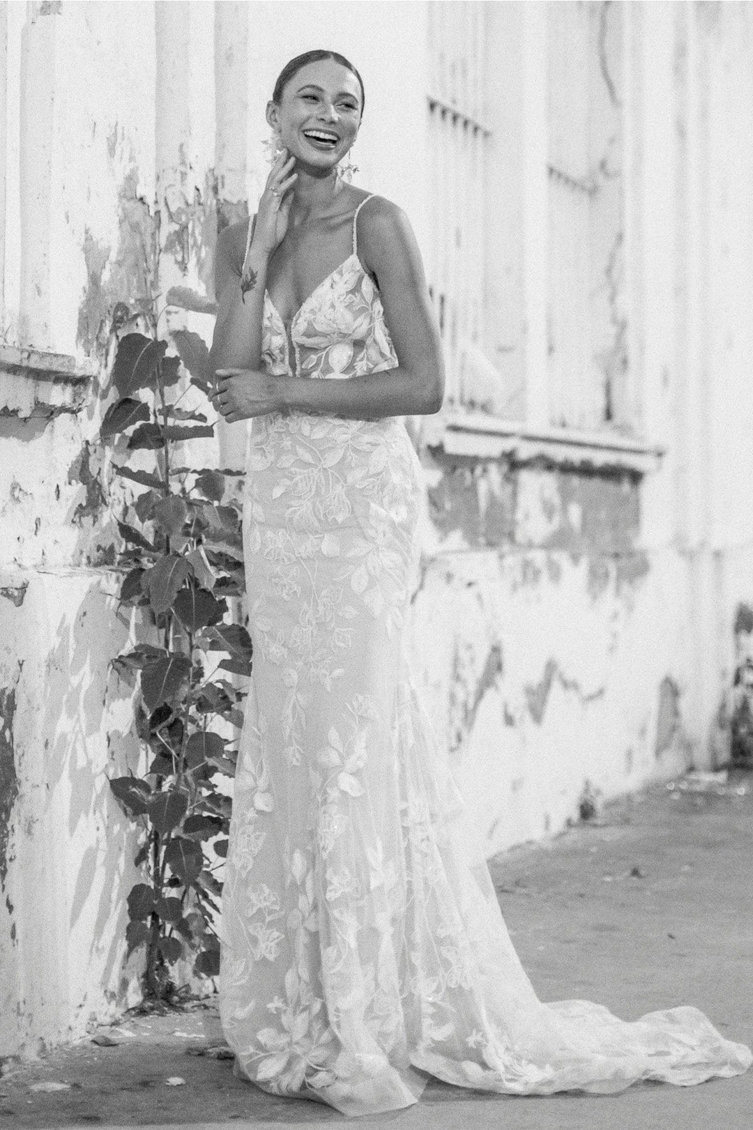 full front of locket by watters paloma blush lace sheath wedding dress with a deep v neckline