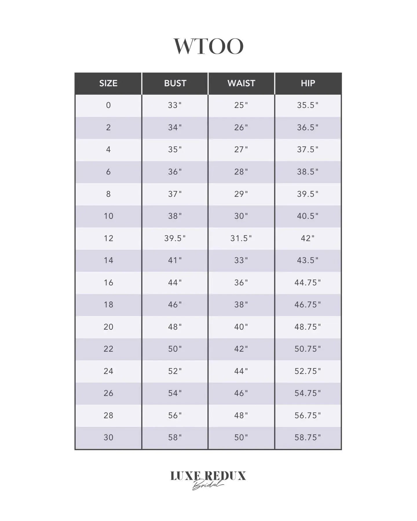 WTOO Fallon - Size 18 Size Chart