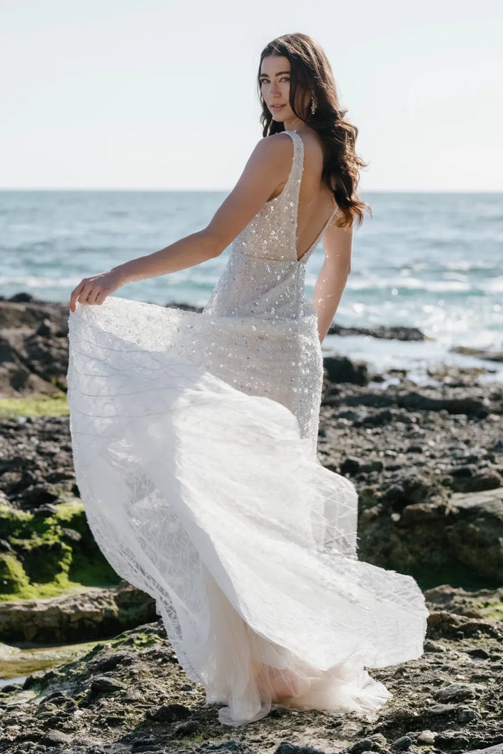 full back of willowby by watters odessa platinum beaded a-line wedding dress with an open back