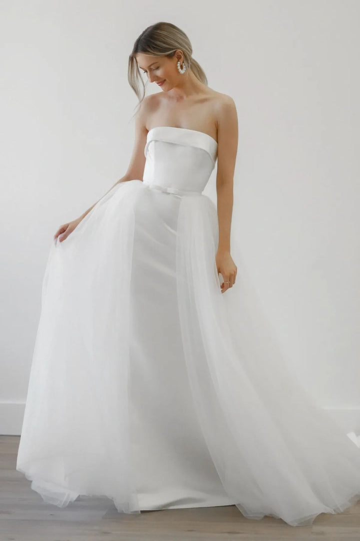 full front of watters sola ivory tulle overskirt