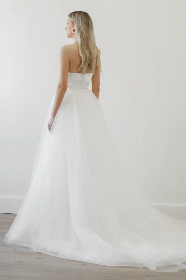 full back of watters sola ivory tulle overskirt