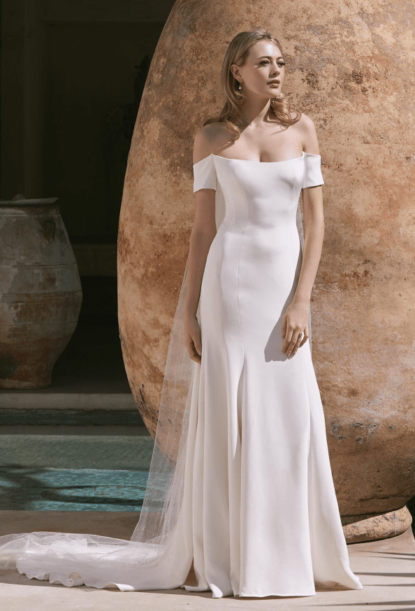 watters off the shoulder wedding dress Watters - 68409B