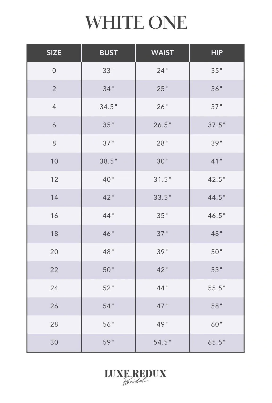 White One Keri - Size 12 Size Chart