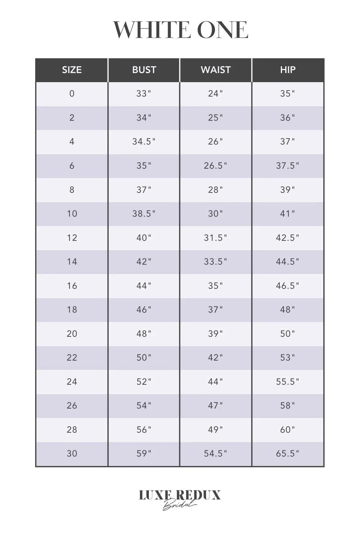 White One Ri - Size 20 Size Chart