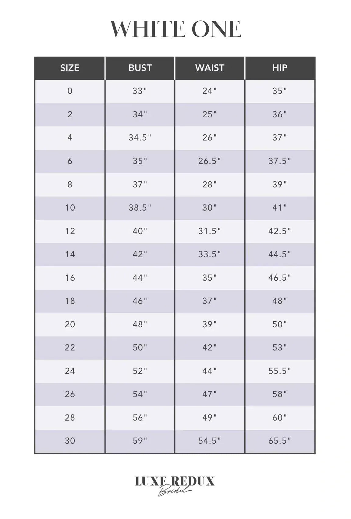 White One Ri - Size 20 Size Chart