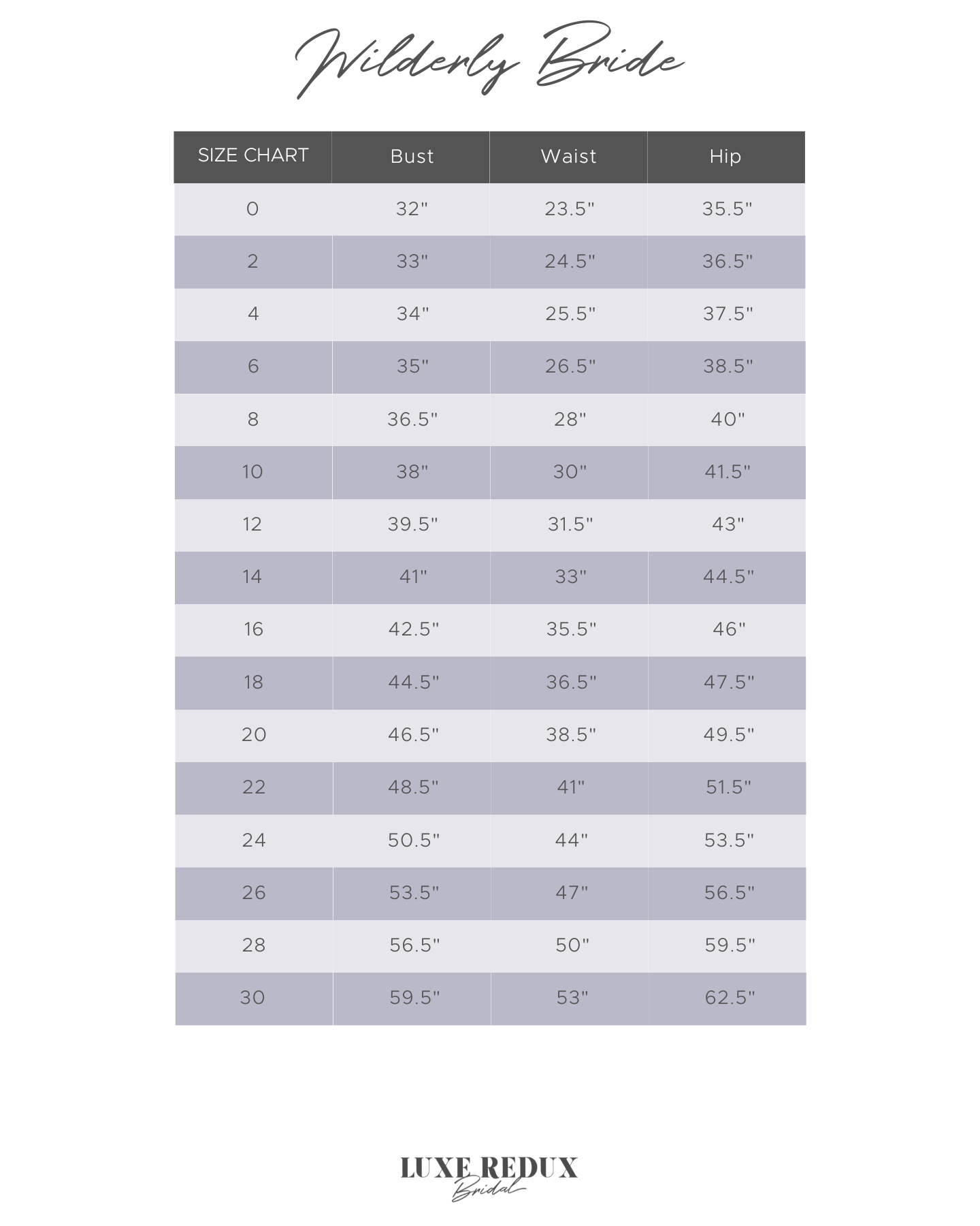 Wilderly Bride F231 - Size 10 Size Chart