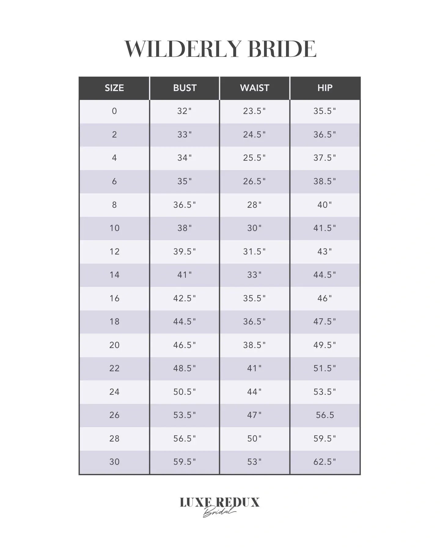 Wilderly Bride F239 - Size 12 Size Chart