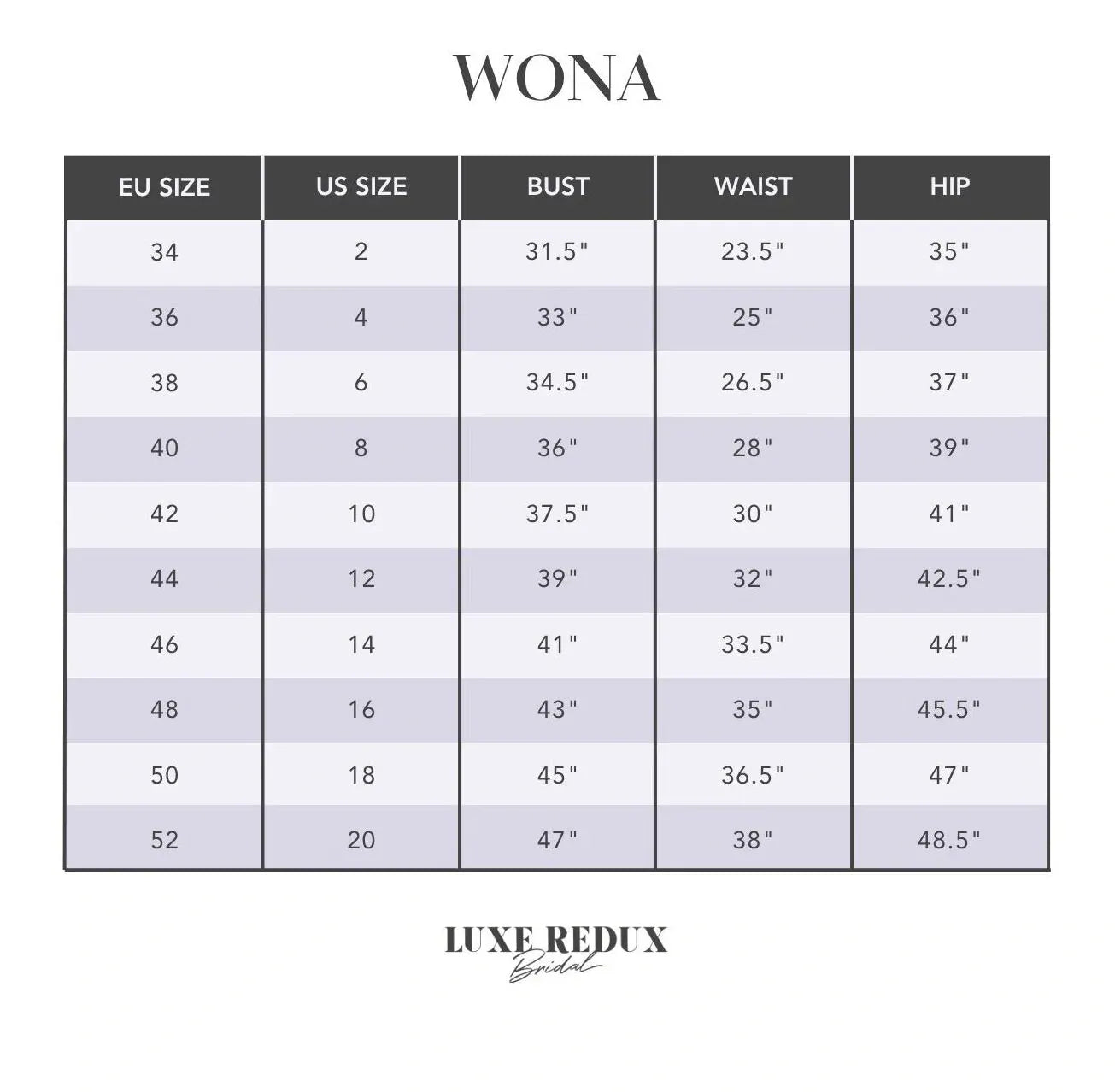 Wona Concept Kim - Size 10 Size Chart