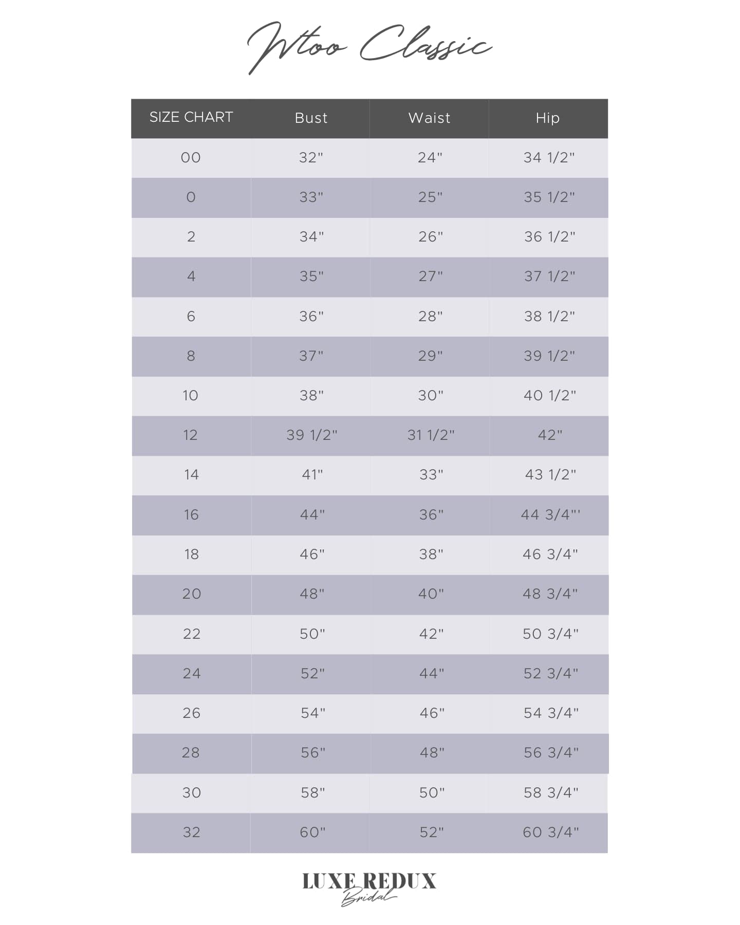 WTOO Lucia - Size 12 Size Chart