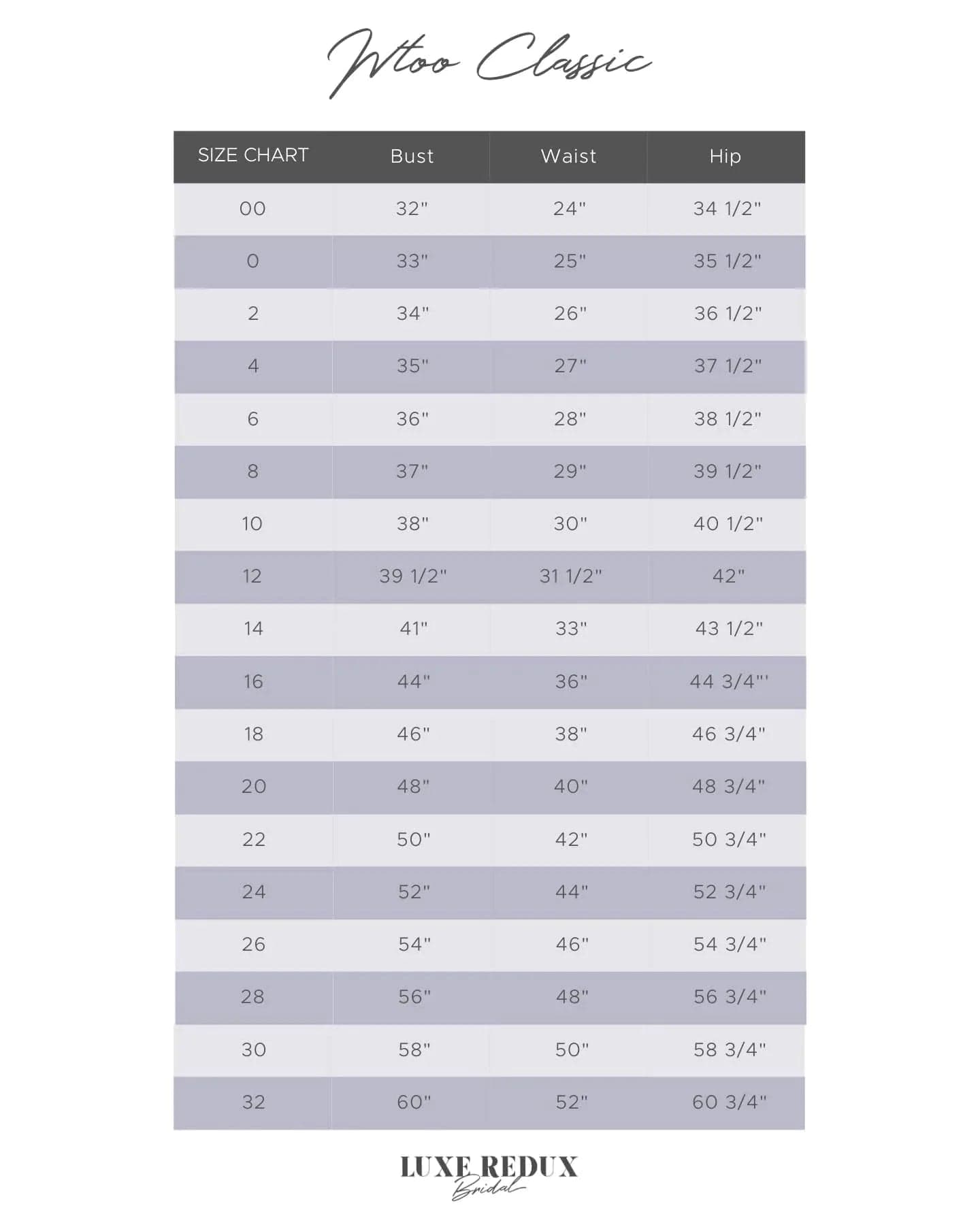 WTOO Challen - Size 14 Size Chart