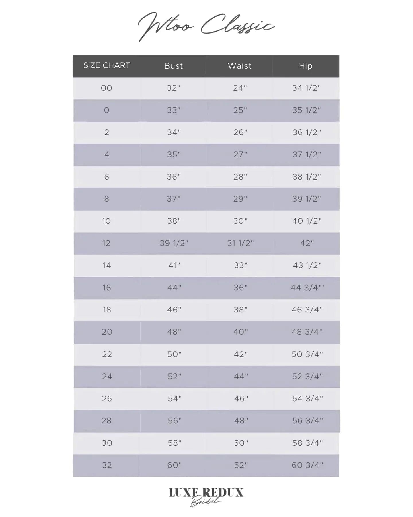 WTOO Clea - Size 12 Size Chart