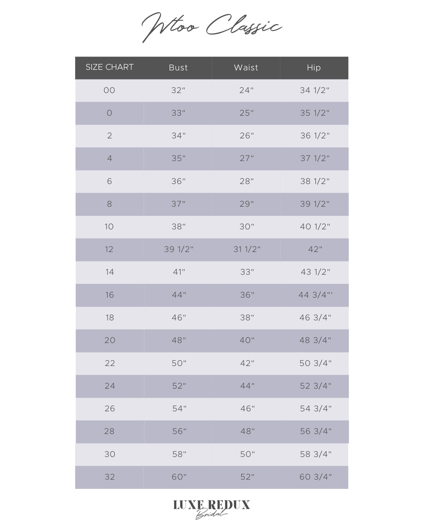 WTOO Anjali - Size 18W Size Chart