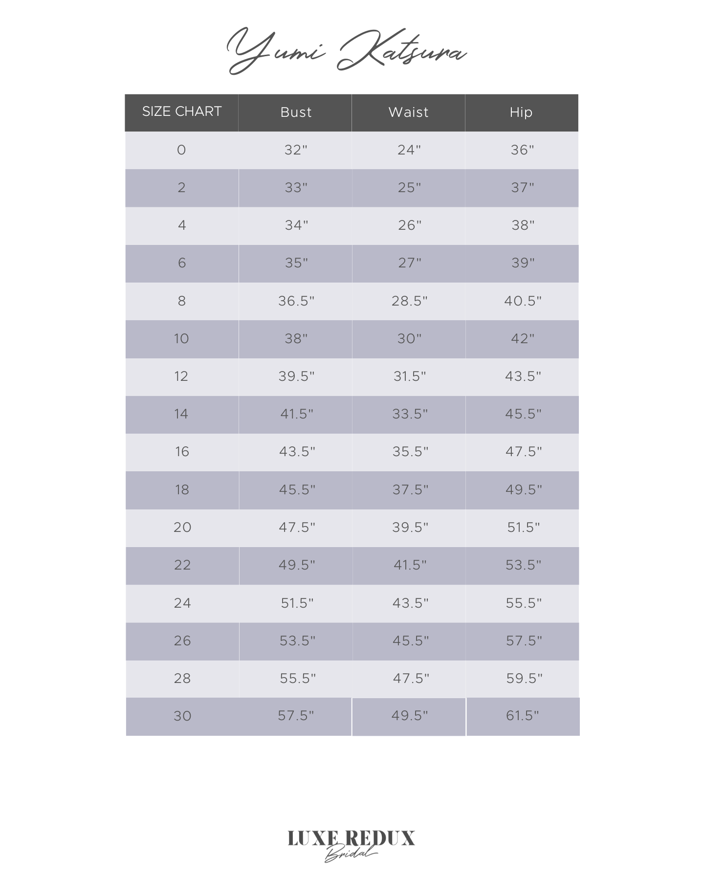 Yumi Katsura Orly - Size 12 Size Chart