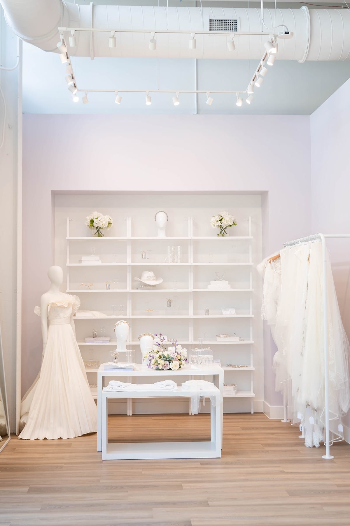 Bridal accessories on display at Luxe Redux Bridal in Atlanta