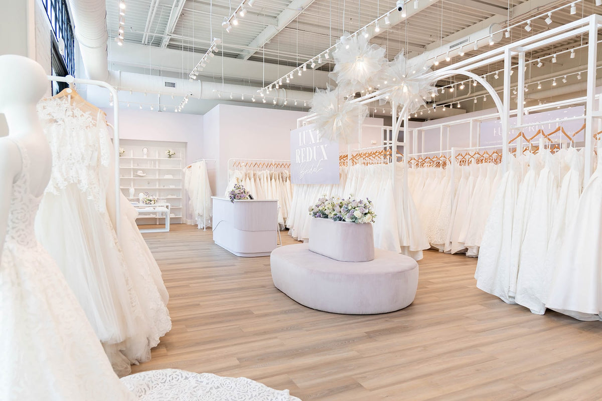 Boutique interior and seating at Luxe Redux Bridal in Atlanta