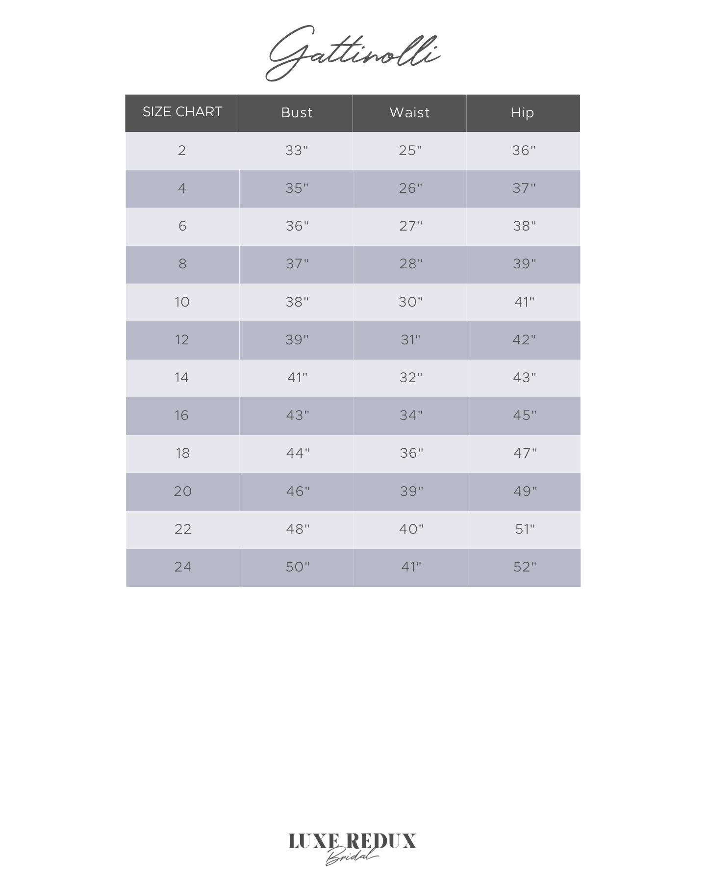 Gattinolli Martha - Size 10 Size Chart