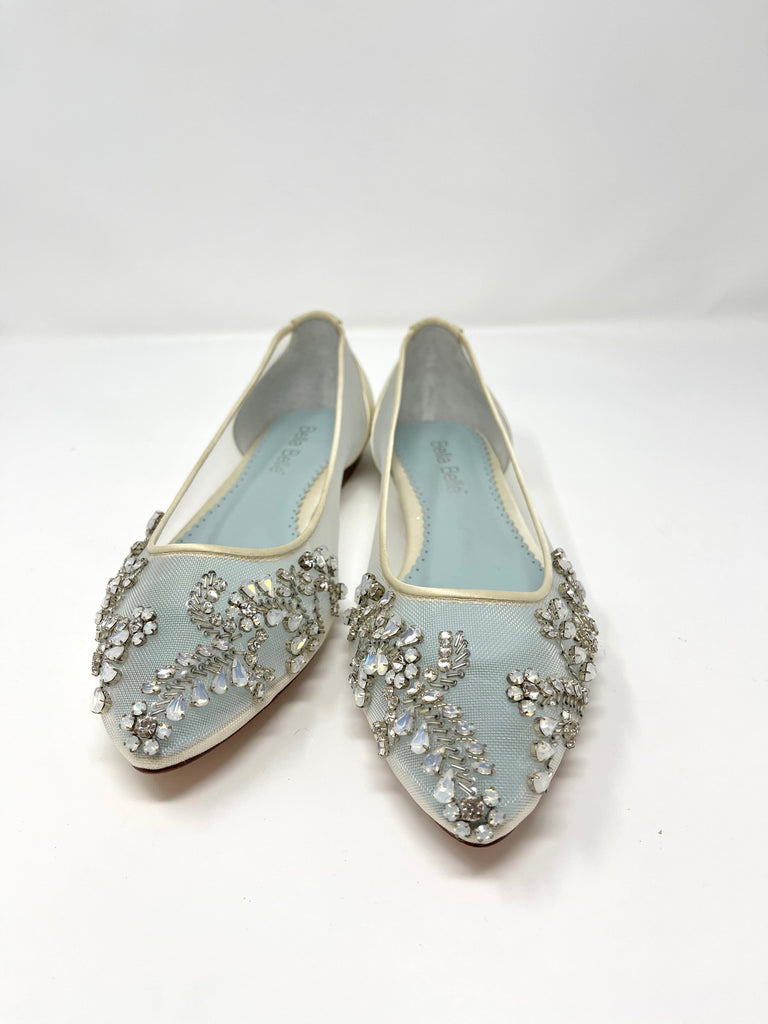 靴 Bella Belle WILLOW size37 Crystal Embellished Blue Insole Clear Flats for Wedding