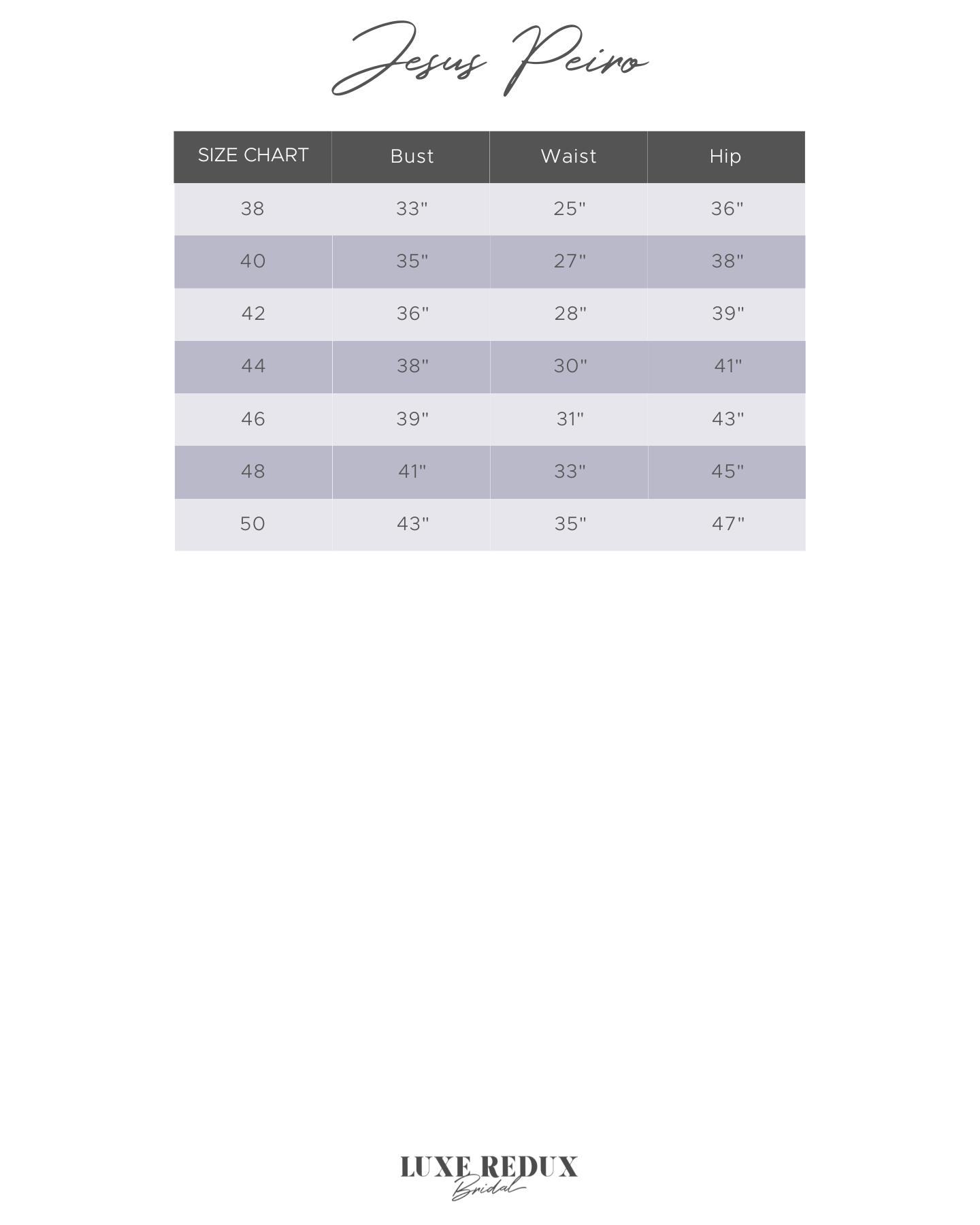 Jesus Peiro 115 - Size 8 Size Chart