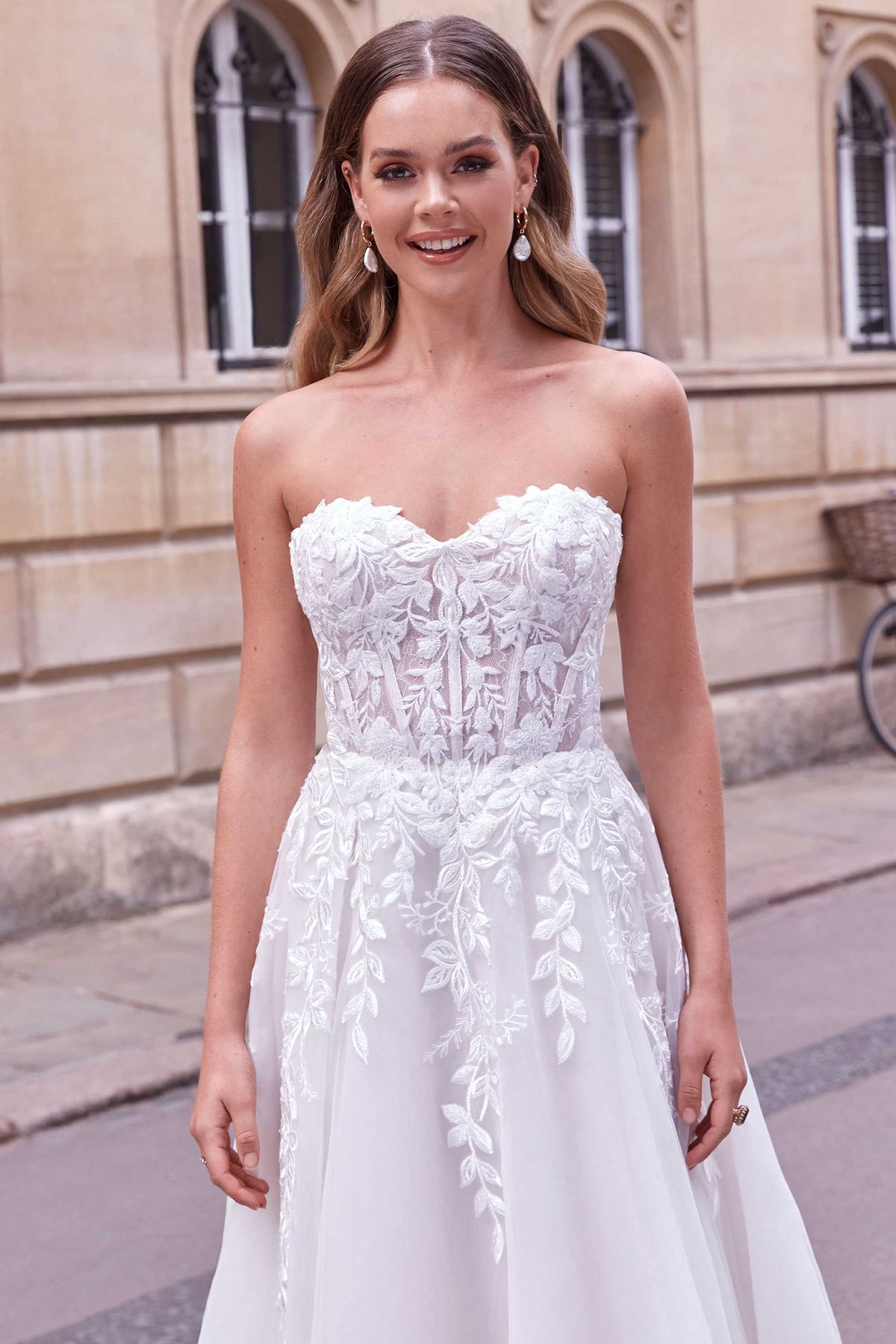 A Line Strapless Lace Justin Alexander Dress