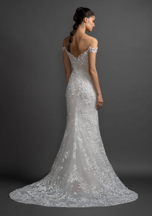 Full back Lazaro Olivia 3914 - Size 12, ivory tulle A-Line gown with petal embroidery and detachable overskirt