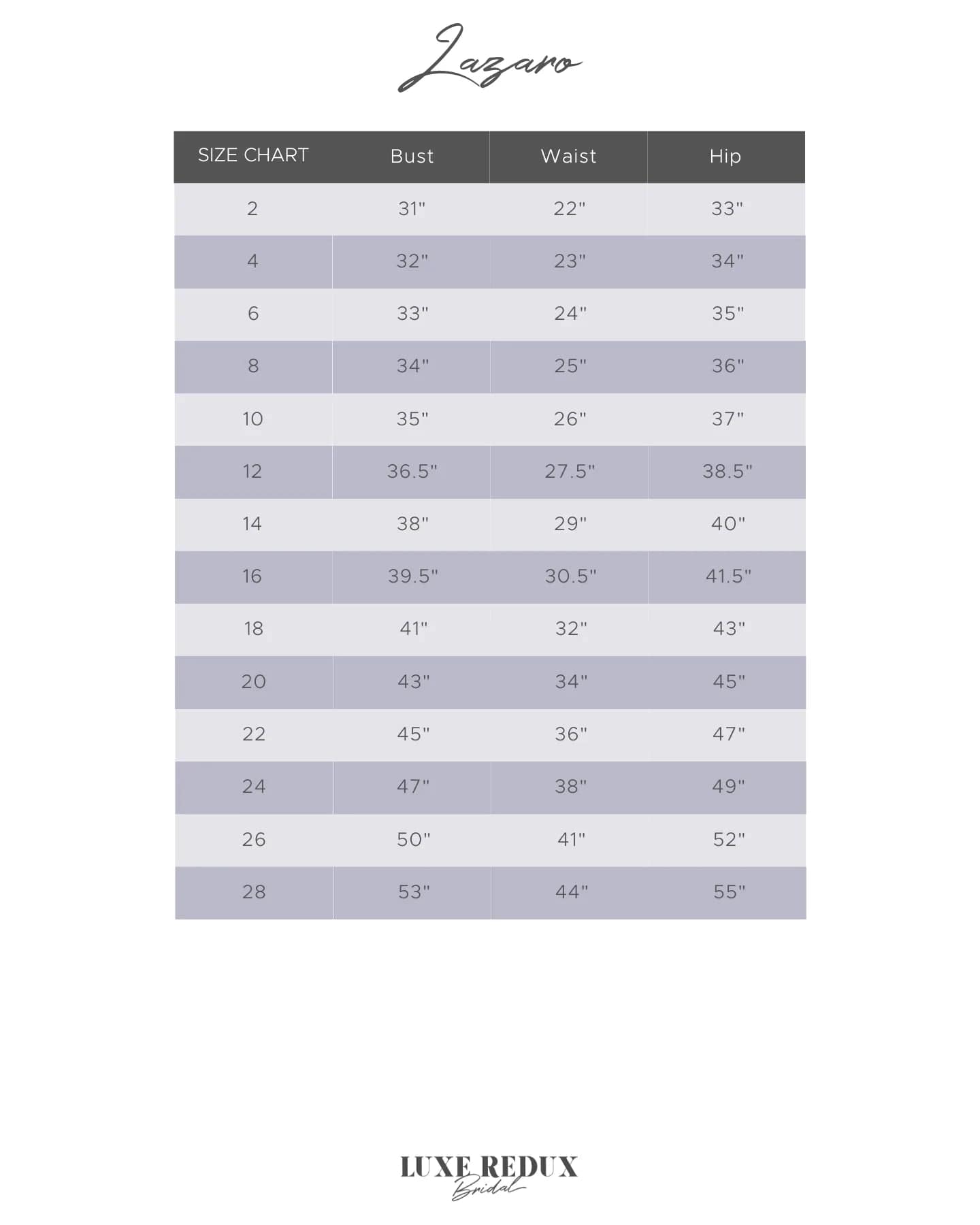 Lazaro 3811 - Size 10 Size Chart