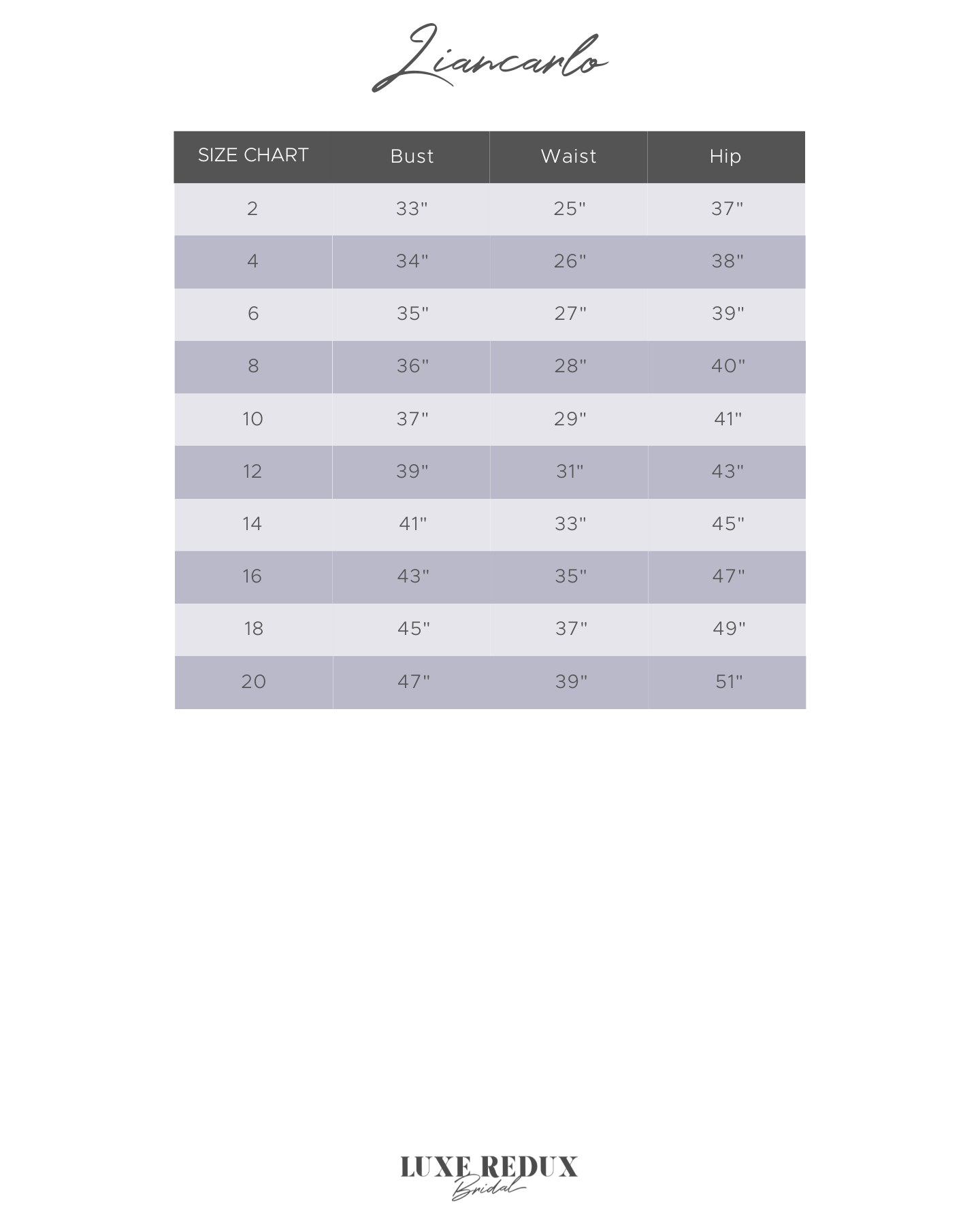 Liancarlo 6894 - Size 12 Size Chart